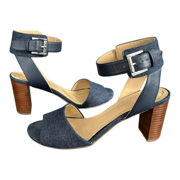 Marc Fisher Genette Navy Blue Denim Dress Sandals 3.5” Heel Women’s Size… - Picture 1 of 15